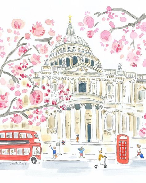 Postcards Inspiration, London Illustration, London Wallpaper, London Art Print, Watercolor Postcard, Boho Painting, London Poster, City Drawing, Shop Illustration