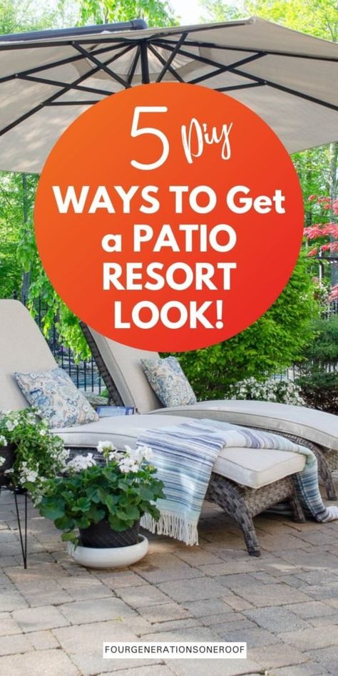 Outdoor Patios On A Budget, Patio Throw Pillows, Backyard Resort Ideas, Resort Backyard Ideas, Resort Style Backyard, Summer Patio Decor, Patio Refresh, Patio Set Up, Pool Makeover