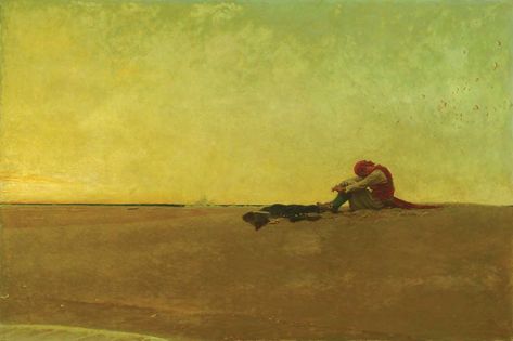 “Marooned,” 1909 Howard Pyle (1853-1911). Oil on canvas, 40″ x 60″. Delaware Art Museum, Museum Purchase, 1912 | Norman Rockwell Museum Nc Wyeth, Howard Pyle, Long John Silver, Pirate Art, American Illustration, Art Et Illustration, Oil Painting Reproductions, Art And Illustration, Painting Reproductions