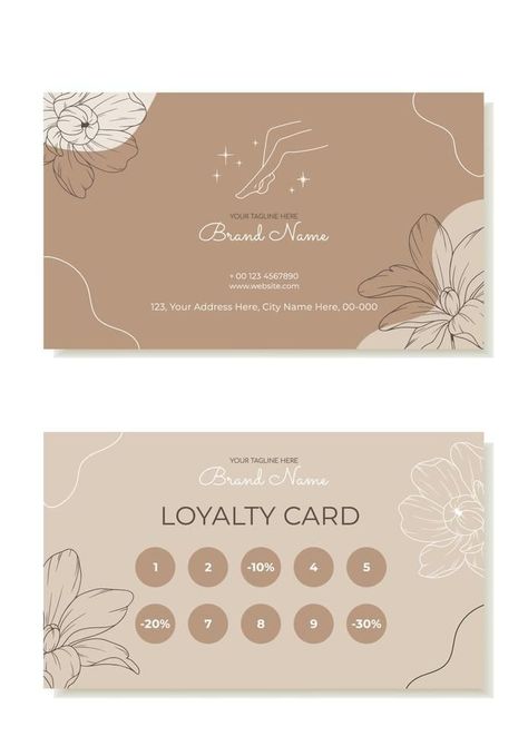 A rustic business and loyalty card template with plants in the outline. Suitable for bea fashionlogo #graphicdesignerdaily #brandlogo #designinspirations Loyalty Cards Ideas Beauty Salons, Salon Cards Business Ideas, Massage Cards Ideas, Massage Logo Design Ideas Business Cards, Beauty Loyalty Card Ideas, Salon Loyalty Cards, Massage Studio Logo, Massage Business Card, Esthetics Business Cards