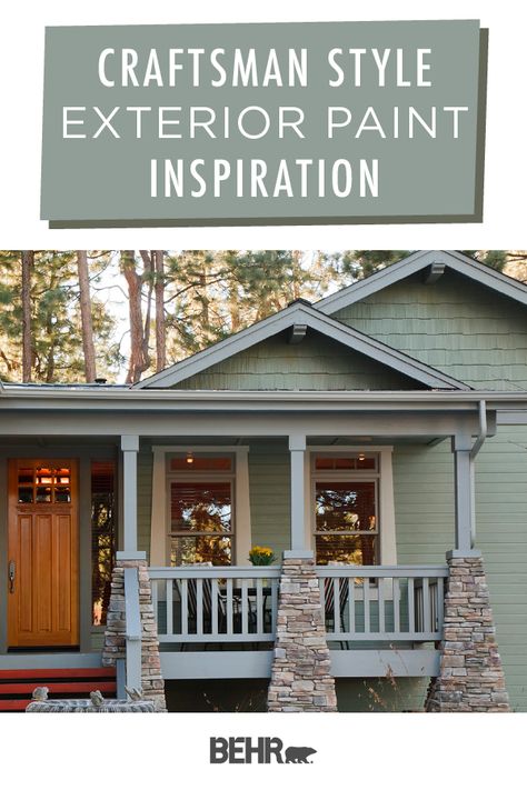 Craftsman House Colors Exterior Paint, Simply Sage Behr Paint, Behr Simply Sage, Exterior House Colors Behr, Craftsman Color Palette Exterior, Vintage Exterior House Colors, Behr Exterior Paint Combinations, Sage Exterior House Colors, Behr Exterior Paint Colors For House