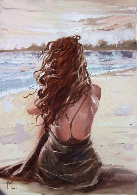 Monika Luniak, Painting Of A Woman, Sky Sea, Pola Sulam, Tableau Art, Modern Urban, Office Art, Alam Yang Indah, Palette Knife