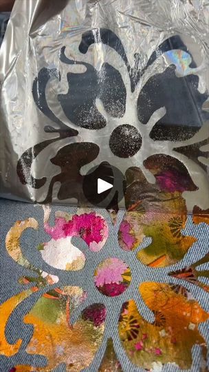 2.8M views · 23K reactions | Super cute one-of-a-kind jeans using a stencil, deco spray adhesive, and metallic transfer foils 😍

#transferfoil #craftingideas #metallicfoils #diycrafts #foils #DIYInspiration | Artistic Painting Studio | Giulio Cercato · Be Creative Diy Stencil, Artistic Painting, Transfer Foil, Sewing Baskets, Spray Adhesive, Craft Corner, Painting Studio, Stencil Diy, Letter Art