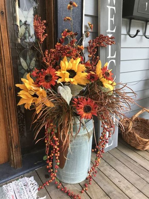 50+ Stunning DIY Fall Front Porch Decor Ideas to Bring a Cozy and Rustic Vibe to Your Outdoors | HubPages Milk Can Decor, Fall Front Porch Decor Ideas, Front Porch Decor Ideas, Fall Decor Diy Crafts, Decoration Vitrine, Fall Front Porch Decor, Fall Thanksgiving Decor, Front Porch Decor, Fall Deco