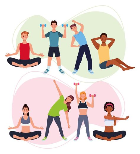 People practicing exercise, athletes characters Pictures Of Exercises, Exercise Clipart, Exercise Cartoon, Exercise Drawing, Pe Exercises, Gym Art, Planet Fitness Workout, Weight Training Workouts, Drawing Exercises