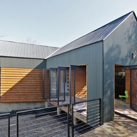 75 Beautiful Corrugated Iron Houses Home Design Ideas & Designs | Houzz AU Corrugated House, Pole Shed, Metal Buildings With Living Quarters, Windows Paint, Corrugated Metal Fence, Steel Homes, No Beer, Corrugated Steel, Tin Shed