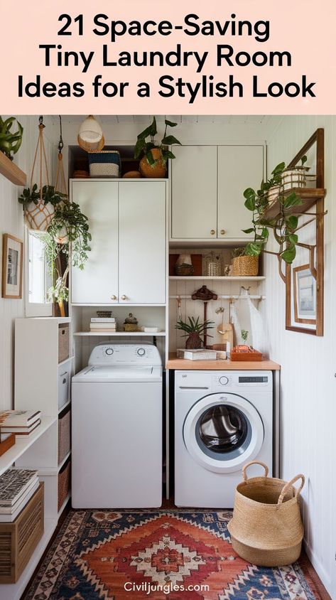 Discover 18 innovative tiny laundry room ideas that will help you optimize your limited space without sacrificing functionality or style. From stackable washer and dryer setups to creative storage solutions, these tips ensure that even the smallest laundry areas remain organized and efficient. Make the most out of every inch with compact designs that blend practicality and aesthetics. Small Laundry Room Ideas Rental, Tiny Bathroom With Laundry, Tiny Laundry Room Ideas Space Saving, Above Laundry Storage, Tiny Utility Room Ideas, Bathroom And Laundry Room Combo, Tiny Laundry Room Ideas, Apartment Laundry Room, Small Laundry Area