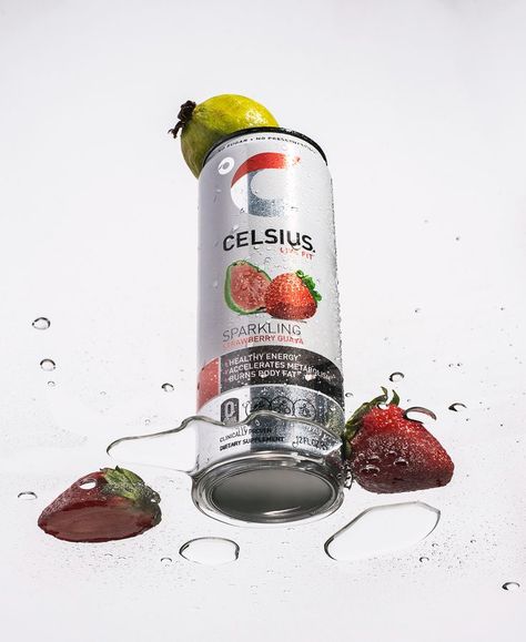 Cereals Photography, Drink Product Photography, Beverage Photography Ideas, Celsius Energy Drink, Personal Project Ideas, Stop Motion Photography, Strawberry Guava, Food Videography, Los Angeles Food