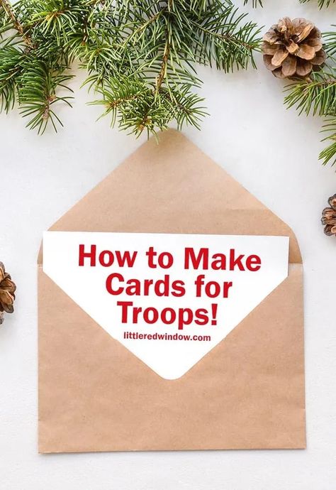 Use your crafty skills for good and get all the information, tips & tricks you need to make cards for troops and veterans this year! Patriotic Cards To Make, Patriotic Greeting Cards, Christmas Cards For Soldiers, Christmas Cards For Veterans, Valentines For Veterans Ideas, Cards For Veterans Ideas, Military Cards Ideas, Patriotic Cards Handmade, Veterans Day Cards Handmade