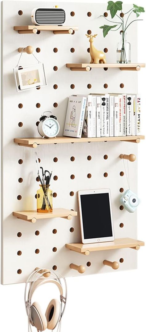 Amazon.com: Large Pegboard Wall Rack for Home Entrance& Office Desk, Wooden Peg Boards Modular Storage Organizer Combination Kit, Craft Ornamental Display Shelf (Color : White Pegboard(120x60x1.5cm)) : Home & Kitchen Peg Board In Bedroom, Wood Pegboard Wall, Pegboard Ideas Bedroom, Peg Board Desk Organization, Peg Board Bedroom, Makeup Pegboard, Peg Board Kids Room, Pegboard Bedroom, Painted Pegboard Ideas