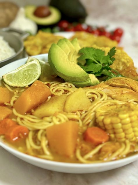 Sopa de Pollo con Fideos (Puerto Rican Chicken Noodle Soup) - Made with Sazón Puerto Rican Beef Soup, Chicken Soup Puerto Rican Style, Puerto Rican Chicken Noodle Soup, Puerto Rican Soup Recipes, Puerto Rican Chicken Soup, Spanish Chicken Soup, Puerto Rican Soup, Sancocho Puerto Rican, Chicken Sotanghon Soup