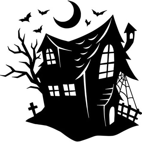 Haunted House Silhouette, Halloween Haunted House Silhouette, Haunted House Window Silhouette, Spooky House Silhouette, Spooky Trees Svg, Haunted House Svg, Haunted House Clipart, Halloween Window Silhouettes, Halloween Logo