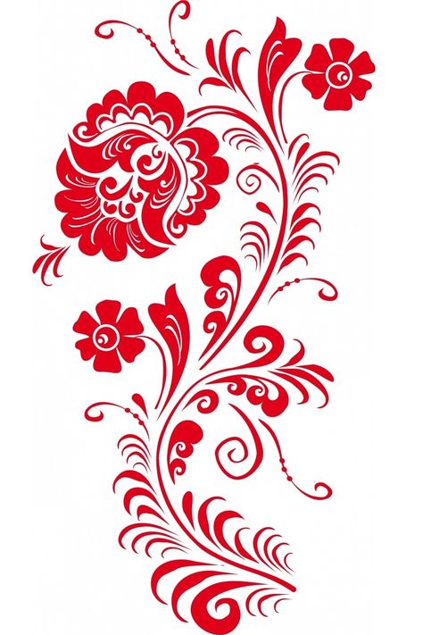 Polish Flower Design, Russian Floral Pattern, Russian Art Traditional, Russian Flower Tattoo, Russian Folk Art Tattoo, Khokhloma Tattoo, Russian Traditional Tattoo, Russian Tattoo Traditional, Hungarian Flowers