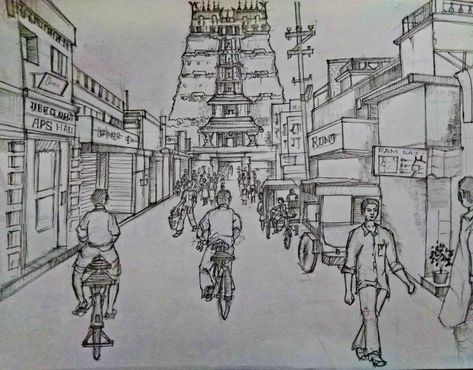 Temple Perspective Drawing, One Point Perspective Drawing Street, One Point Perspective Sketch, One Perspective Drawing, Perspective Sketches, Free Hand Sketch, One Point Perspective Drawing, 1 Point Perspective Drawing, Gym Snap