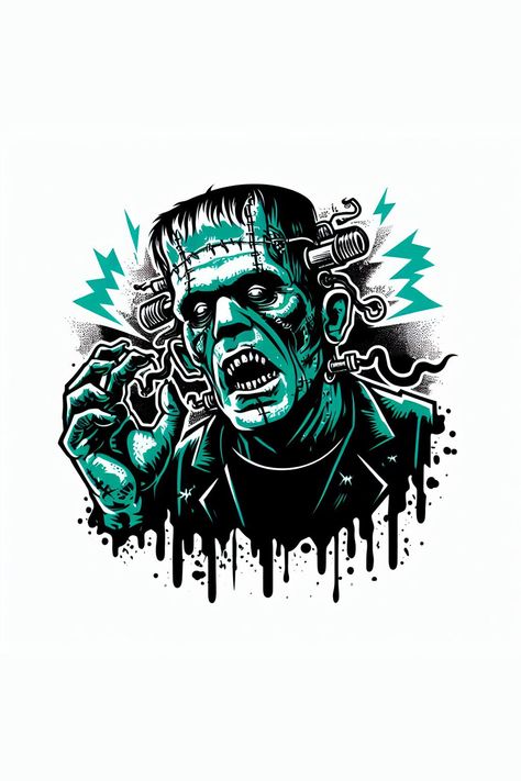 A Halloween-themed Frankenstein Monster shirt Frankenstein Tattoo, Monster Shirt, Frankenstein Monster, Mystery Machine, Machine Tattoo, Frankenstein's Monster, Costume Parties, Bride Of Frankenstein, Cartoon Drawing