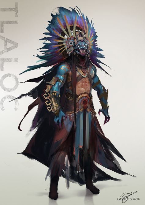 ArtStation - TLALOC - Age of Pantheons, Gianluca Rolli Aztec God Concept Art, Aztec Gods, Aztec Mask, Beast Men, Aztec Culture, Mayan Art, Aztec Warrior, Aztec Art, 다크 판타지