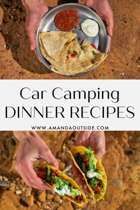 Car camping dinner recipes that are easy, quick, and low-cost! These camping meals are my go-to dinners for easy camping trips. Click through for the full recipes and a video on how to cook everything with a camp stove. #camping #campingmeals #easycampingmeals #campingtips Camping Dinner Recipes, Camping Quesadillas, Camping Dinner Ideas, Easy Camping Dinners, Camping Dinner, Camping Diy, Camp Stove, Camping Dinners, Retro Camping