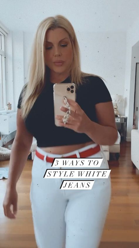 jennifermacdougall on Instagram: 3 ways to style white jeans for summer 🤍👖 #outfitinspiration 1) @macys inc curvy jeans & @nakedwardrobe crop top. @louisvuitton belt ♥️✨… Dust Effect, Style White Jeans, Jeans For Summer, Curvy Jeans, Curvy Outfits, White Jeans, Outfit Inspirations, Outfit Ideas, Crop Top