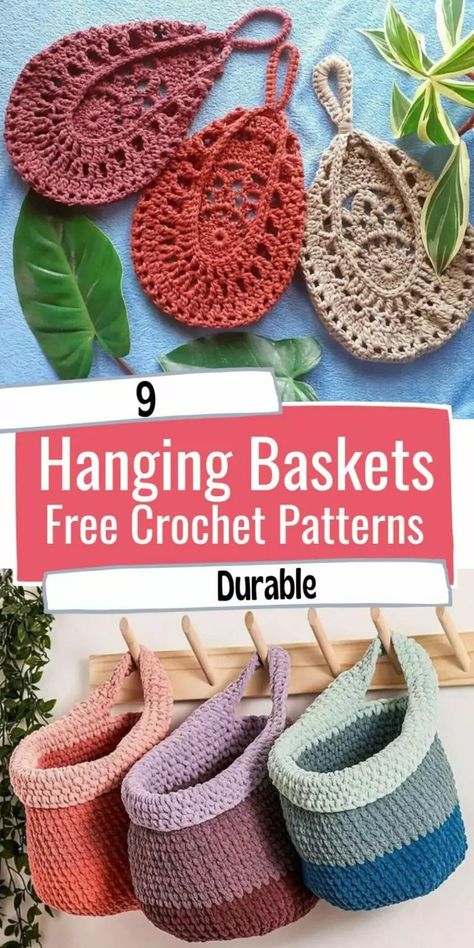 9 Durable Free Crochet Hanging Basket Patterns for Your Home - Little World of Whimsy Crochet Hanging Basket, Pattern Storage, Crochet Plant Hanger, Basket Tutorial, Hanging Fruit Baskets, Crochet Hanging, Crochet Storage Baskets, Crochet Basket Pattern Free, Crochet Baskets