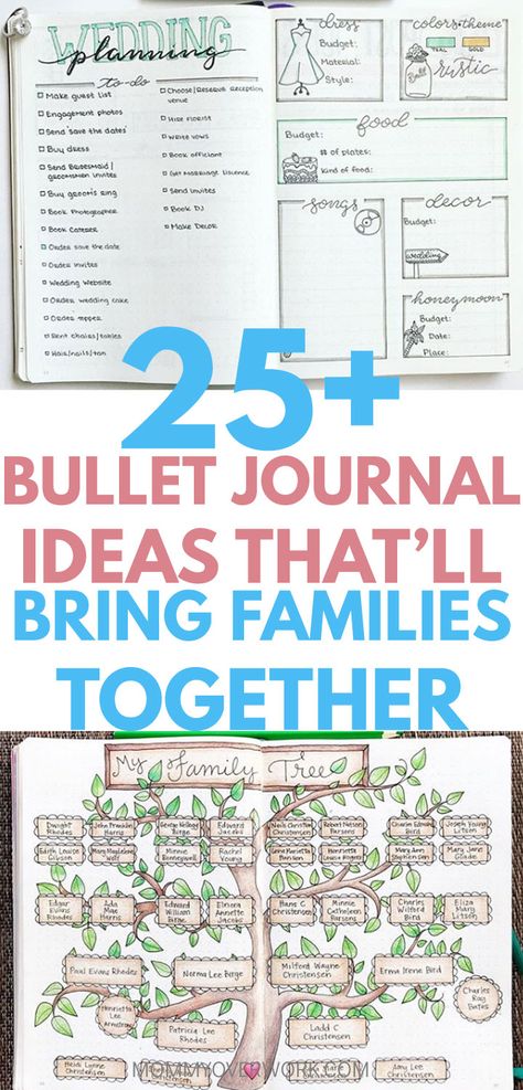 Fantastic bullet journal ideas for moms, dads, baby, kids, and the entire family. Organize your home life and track milestones with these great bujo pages. Couples: relationship goals. Mom / baby during the first year: pregnancy and weight gain tracker, first foods, feeding, sleep, and growth log. Kids: bucket list activities, schedules, books, money, and more #bulletjournal #bulletjournaladdict #bulletjournaljunkie #bujolove #bujoinspiration #bujocommunity #bujojunkies #bulletjournalcollection Journal Ideas For Moms, Maternity Journal, Kids Bucket List, Bullet Journal For Kids, Books Money, Bujo Pages, Planner Sections, Bucket List Activities, Baby First Year