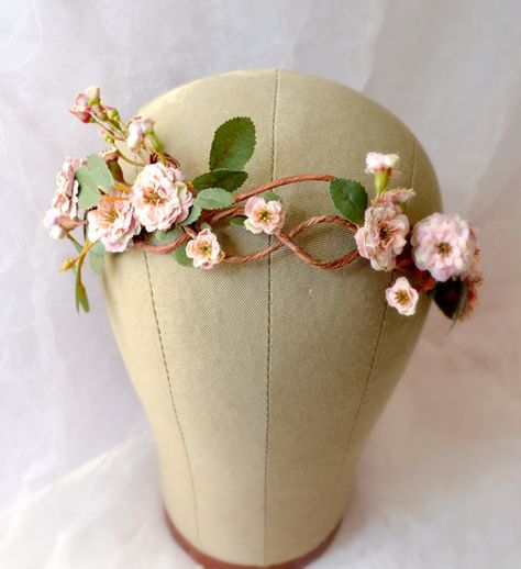 Rose tiara flower crown floral crown woodland by gardensofwhimsy Flower Crown Bridesmaid, Flower Crown Bride, Flower Tiara, Rose Headband, Flower Crown Headband, Flower Girl Headbands, Hair Wreaths, Head Wrap Headband, Headband Tiara