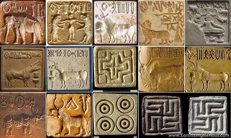 Collection of Indus Valley Stamp Seals in indecipherable Harappan language (3500-1900 BCE) Often, animals such as bulls, elephants, rhinoceros, water buffaloes and the mythical unicorn accompanied the text on seals to help the illiterate identify the origin of a particular seal. Famous Indian Paintings, Indian Art Forms, Mayan Glyphs, Mohenjo Daro, Tanjore Paintings, Indus Valley, Indus Valley Civilization, Ancient Paintings, Indian Language