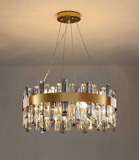 SILJOY Round Crystal Chandelier with Metal, Gold Crystal Ring Pendant Chandelier for Kitchen Island Living Room Dia 23.6 Inch - - AmazonSmile Round Crystal Chandelier, Modern Foyer, Crystal Chandelier Lighting, Modern Crystal Chandelier, White Light Bulbs, Rectangle Chandelier, Round Chandelier, Hanging Ceiling Lights, Beautiful Chandelier