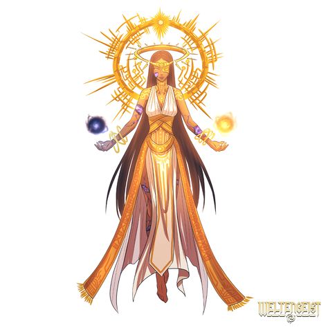 Life Goddess Fantasy Art, Sun Goddess Character Art, Life Goddess Art, Anime Gods And Goddesses, Goddess Design Character, Goddess Of Life Character Design, Goddess Design Art, Goddess Of Light Fantasy Art, Goddess Adoptable