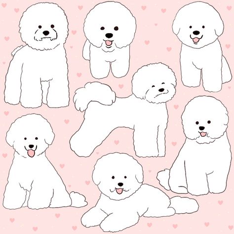 Cute Bichon Frise Dog illustration pattern Bichon Frise Sketch, Fluffy Dog Illustration, Bichon Illustration, Bichon Drawing, Fluffy Dog Drawing, White Dog Painting, White Dog Illustration, Bichon Frise Drawing, Cute Bichon Frise