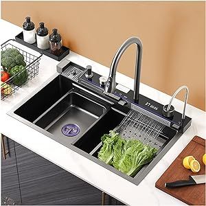 Waterfall Kitchen, Kitchen Sink Stainless Steel, Kitchen Sink Design, Pull Out Faucet, Modern Sink, Stainless Steel Sink, Single Bowl Kitchen Sink, Water Faucet, Kitchen Sinks