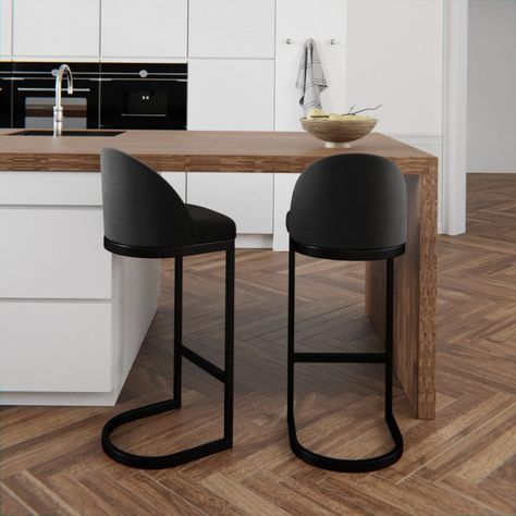 Black Kitchen Stools, Kitchen Stools For Island, Breakfast Island, Modern Bar Stools Kitchen, Stool With Backrest, Metal Bar Stool, Kitchen Stool, Inspired Furniture, Luxe Design