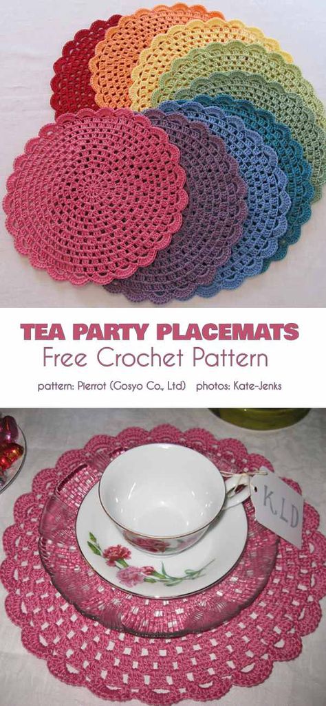 Tea Party Placemats Free Crochet Pattern #freecrochetpatterns #crochetdoilypattern #crochetplacemat Placemats Crochet Patterns, Crochet Round Placemats Free Pattern Easy, Crochet Table Mat Free Pattern, Crochet For The Home Free Patterns, Free Crochet Home Decor Patterns, Crochet Placemats Free Pattern, Crocheted Placemats, Crochet Placemat, Decorative Crochet