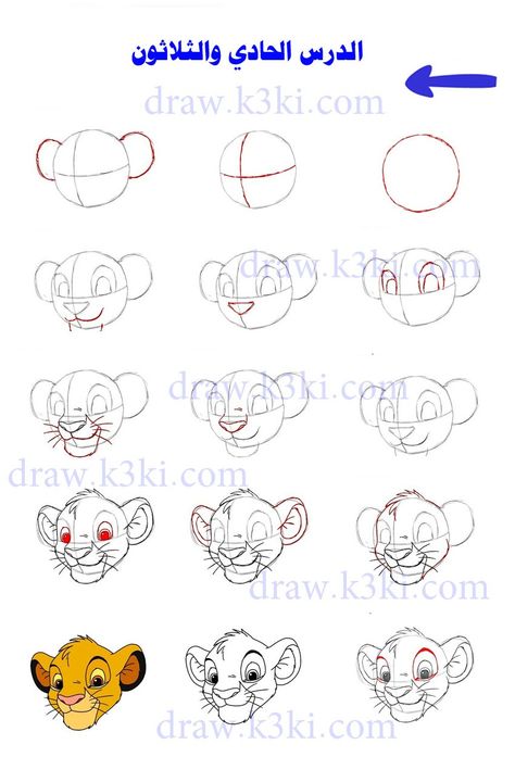 Dessin étape par étape Disney Characters Easy, Disney Character Sketches, Disney Drawing Tutorial, King Drawing, Disney Character Drawings, Lion King Drawings, Easy Disney Drawings, Cartoon Drawing Tutorial, Draw Cartoon