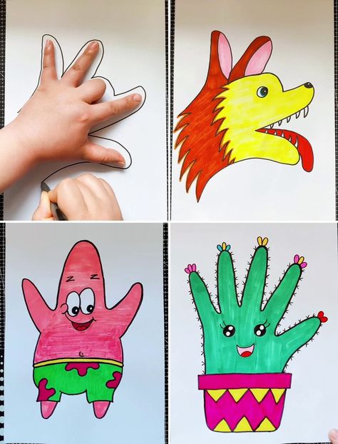 Simple and Easy Palm Drawing Tricks For Kids | Easy Palm Drawing Tricks For Kids | By Activities For Kids Palm Printing Activity For Kids, Hand Tracing Art, Hand Tracing Art For Kids, Drawing Tricks For Kids, Snake Draw, Palm Drawing, Draw Heart, Pointy Teeth, Basic Drawing For Kids