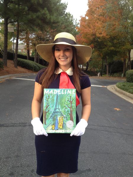 DIY Madeline Costume Book Week Costumes For Teachers, Teacher Book Character Costumes, Madeline Costume, Kids Book Character Costumes, Literary Costumes, Storybook Character Costumes, Book Characters Dress Up, Teacher Dress, Book Character Day