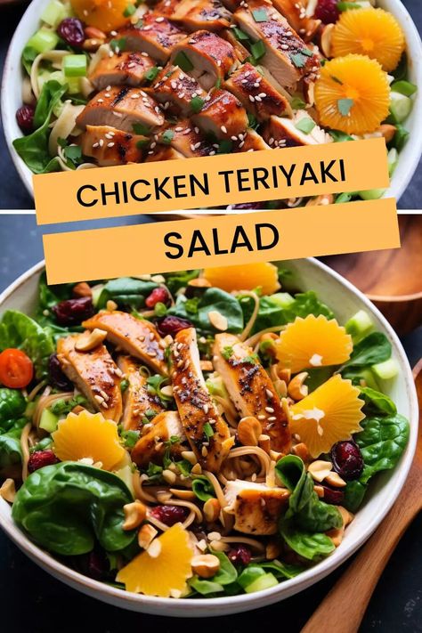 Chicken Teriyaki Salad – Hungarian Chef Chicken Teriyaki Salad, Teriyaki Salad, Cranberry Rice, Teriyaki Chicken Salad, Chicken Teriyaki, Cold Salad, Bowtie Pasta, Diced Chicken, Teriyaki Chicken