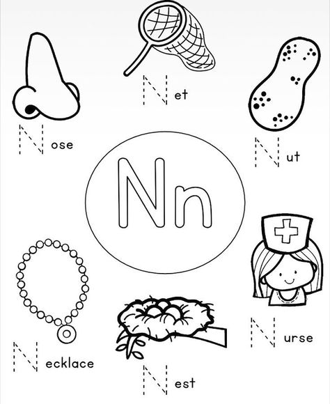 Letter N Worksheets For Preschool, Kids Bible Study Activities, Preschool Alphabet Book, Letter N Worksheet, Letter Sounds Preschool, Preschool Activity Sheets, Alphabet Activities Kindergarten, N Letter, Letter Worksheets For Preschool