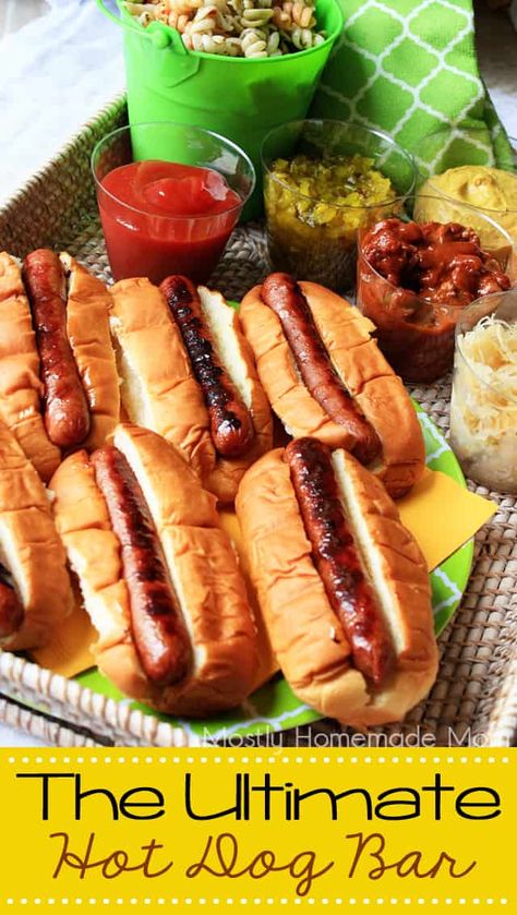 The Ultimate Hot Dog Bar Campground Activities, Family Barbeque, Backyard Bbq Food, American Citizenship, Hot Dog Party, 18th Party, Dogs Ideas, Hot Dog Chili, Hot Dog Bar