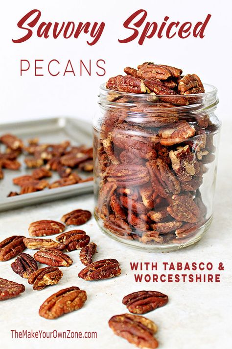 Spicy Pecans Recipe, Pecan Meal, Roasted Pecans Recipe, Trail Food, Homemade Food Gifts, Spiced Pecans, Roasted Pecans, Nut Recipes, Roasted Nuts