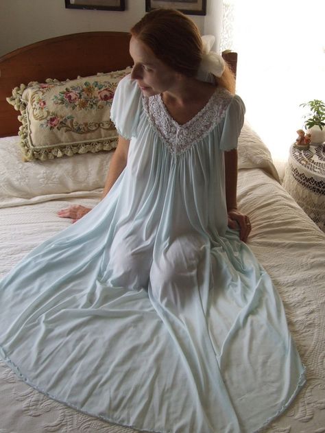 Blue nightie Beautiful Nightgown, Sheer Slip Dress, Classic Lingerie, Folk Dresses, Pretty Lingerie, Nightgowns, Beautiful Lingerie, Vintage Lingerie, Blue Shorts