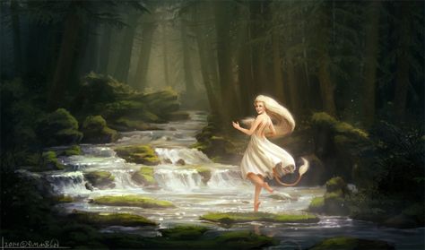 ArtStation - Huldra, Wictoria Nordgaard Folklore Art, Water Spirit, Supernatural Beings, Forest Creatures, Mythological Creatures, Norse Mythology, Folk Tales, Fantasy Creatures, Mythical Creatures