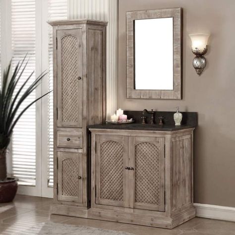 Breathtaking Wood Farmhouse Bathroom Vanity Set! Crosshatch  doors open to reveal generous storage space. Charming stone top, mirror, backsplash and ceramic sink! - #ad #farmhouse #farmhousedecor #farmhousestyle #farmhousbathroom  #rustic #rusticbathroom #rusticbathroomdecor #bathroomvanity #modernfarmhouse #modernbathroom 36 Inch Bathroom Vanity, Mirror Wall Living Room, Mirror Design Wall, Shabby Chic Bathroom, Single Sink Vanity, Small Bathroom Storage, Single Sink Bathroom Vanity, Rustic Bathroom, Bathroom Vanity Set