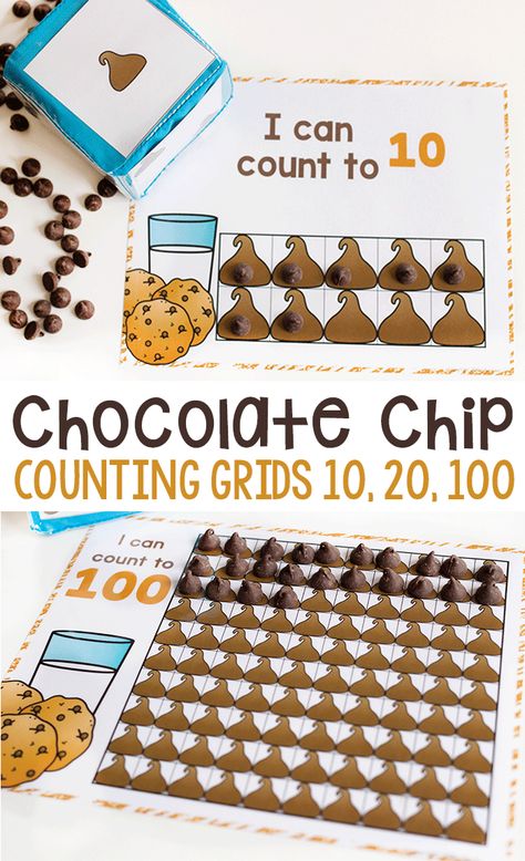 Free printable chocolate chip counting activities for math centers. Counting grids for 10, 20 and 100 in English and Spanish. Counting to 100 becomes so much more fun with chocolate chips! #mathcenters #mathgrids #counting #countingto100 #freeprintable #lifeovercs #iteachtoo #kindergarten #preschool Spanish Counting, Family Activities Preschool, Counting Activities Preschool, Preschool Counting, Counting To 100, Number Activities, Kindergarten Math Activities, Math Printables, Educational Activities For Kids