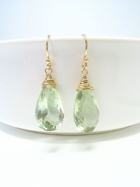 Gold Wire Wrapped Earrings, Sage Green Color, Natural Stone Earrings, Gem Earrings, Wrapped Earrings, Jeweled Earrings, Silver Earrings Handmade, Solid Gold Earrings, Green Jewelry