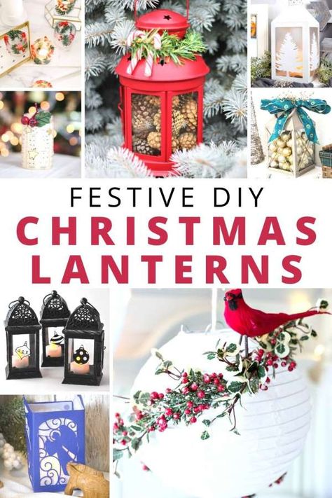 How To Make Christmas Lanterns, Xmas Lanterns Ideas, Diy Santa Decorations, Christmas Lanterns Decorated Diy, Diy Lantern Decor, Diy Christmas Lanterns Ideas, Holiday Lanterns Christmas, Christmas In Heaven Lantern Diy, Christmas Lantern Decor Ideas