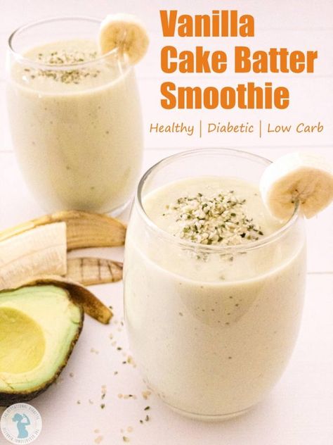 Low Carb Banana Smoothie, Healthy Vanilla Cake, Cake Batter Smoothie, Bariatric Desserts, Low Carb Smoothie, Blend Jet, Low Carb Milk, Smoothie Shop, Sweet Smoothies