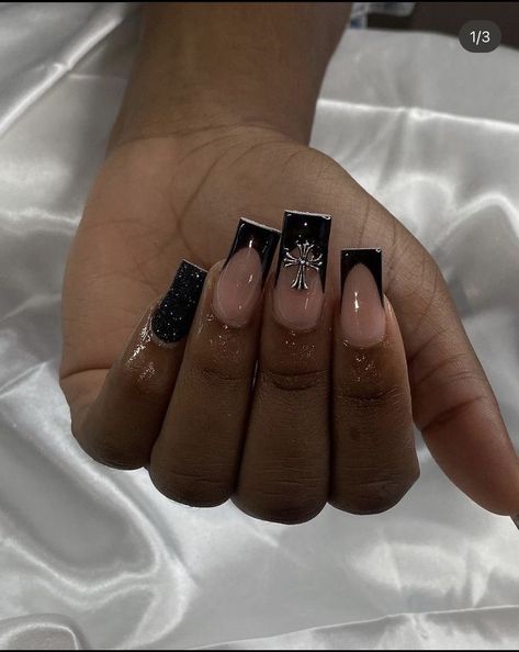 Nails Acrylic Black Short, Black Nail Inspo, Black Frenchies, Black Prom Nails, Sweet 16 Nails, Homecoming Nails Acrylic Black, Nails Acrylic Black, Black Acrylic Nails, Nails Coffin Short