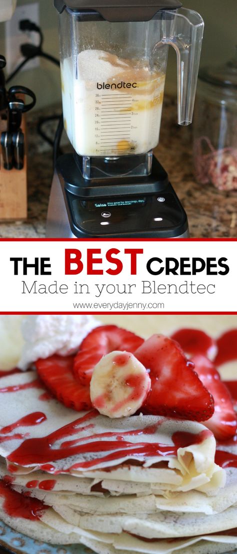 THE BEST EASY CREPES | EVERYDAY JENNY Crepe Recipe Blender, Blender Crepes, Best Crepes, Best Crepe Recipe, Hannukah Recipes, Blendtec Recipes, Blendtec Blender, Crepe Mix, Easy Crepe Recipe