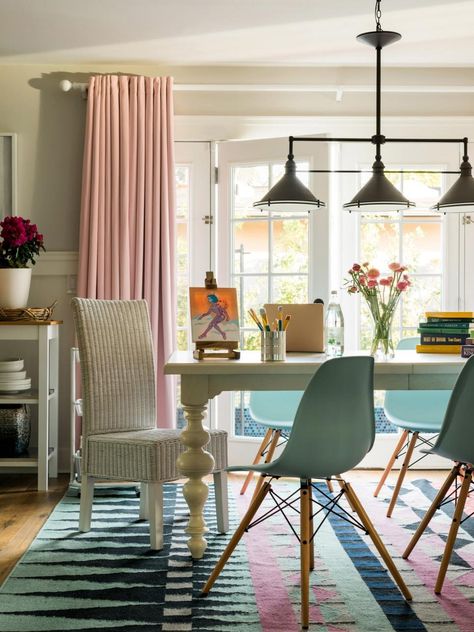 Turn Your Dining Room Into a Family-Friendly Multipurpose Space | HGTV  | www.bocadolobo.com #bocadolobo #luxuryfurniture #exclusivedesign #interiodesign #designideas Multi Use Dining Room, Living Room Into Dining Room, Pink Dining Rooms, Natural Cleaner, Spring House, Hgtv Dream Home, Dining Room Makeover, Pastel Room, Pastel Palette