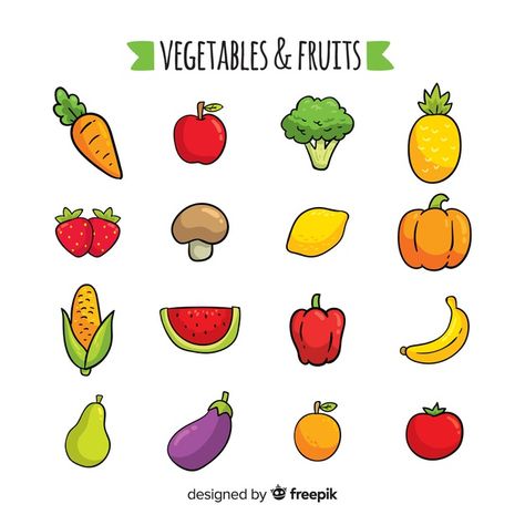 Hand drawn vegetables and fruits Free Ve... | Free Vector #Freepik #freevector #food #hand #kitchen #hand-drawn Cute Vegetables Drawing, Cute Fruit Drawings, Fruits And Vegetables Drawing, Drawing Vegetables, Drawn Vegetables, Vegetables Drawing, Vegetables Cartoon Images, Vegetable Chart, Vegetable Drawing